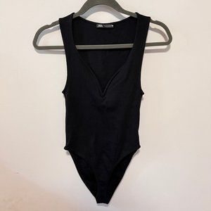 Zara V Neck Black Basic Bodysuit